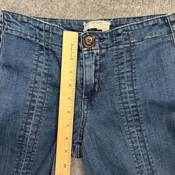 Free People Jeans Womens 28 Blue Denim Stretch Mid Rise Flared Leg Zip Fly - Picture 9 of 12